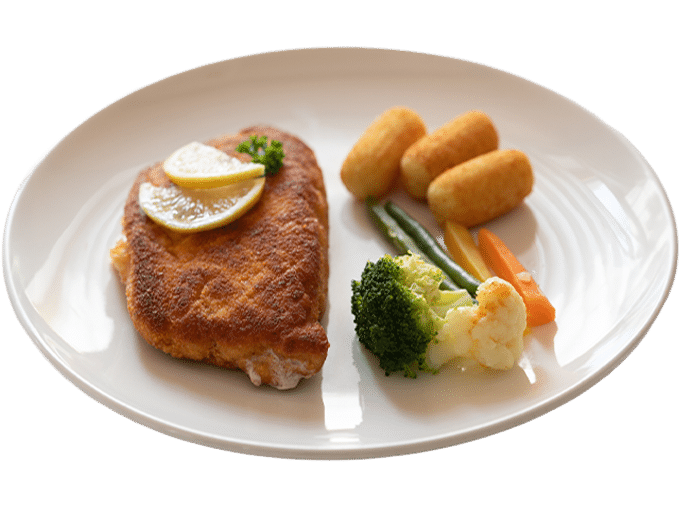 Cordon bleu with croquettes and vegetables
